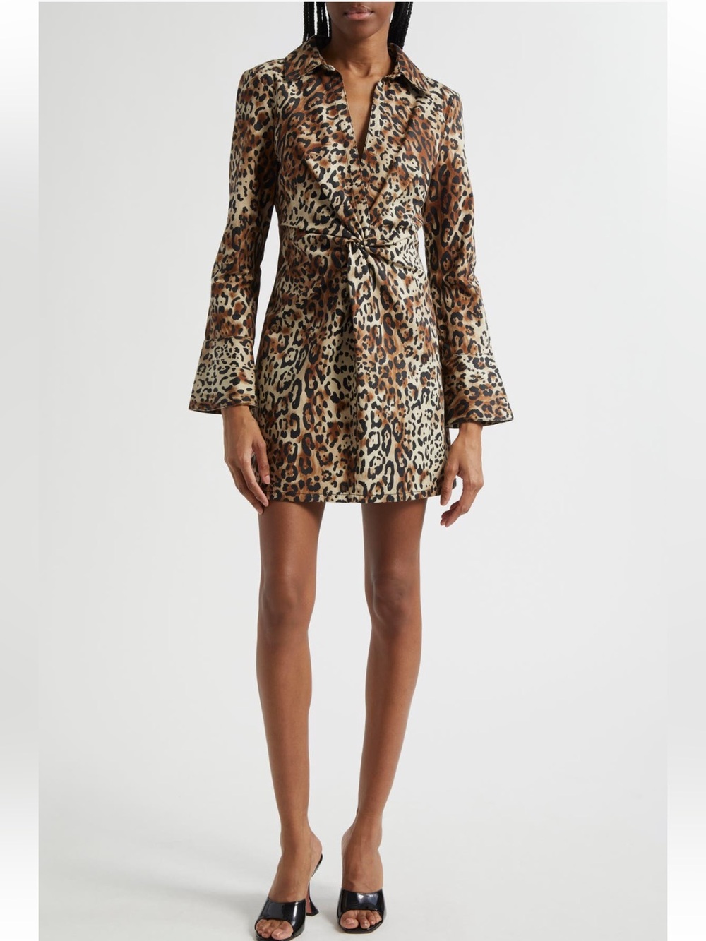 Cinq a Sept Leopard Print Long Sleeve Denim Dress